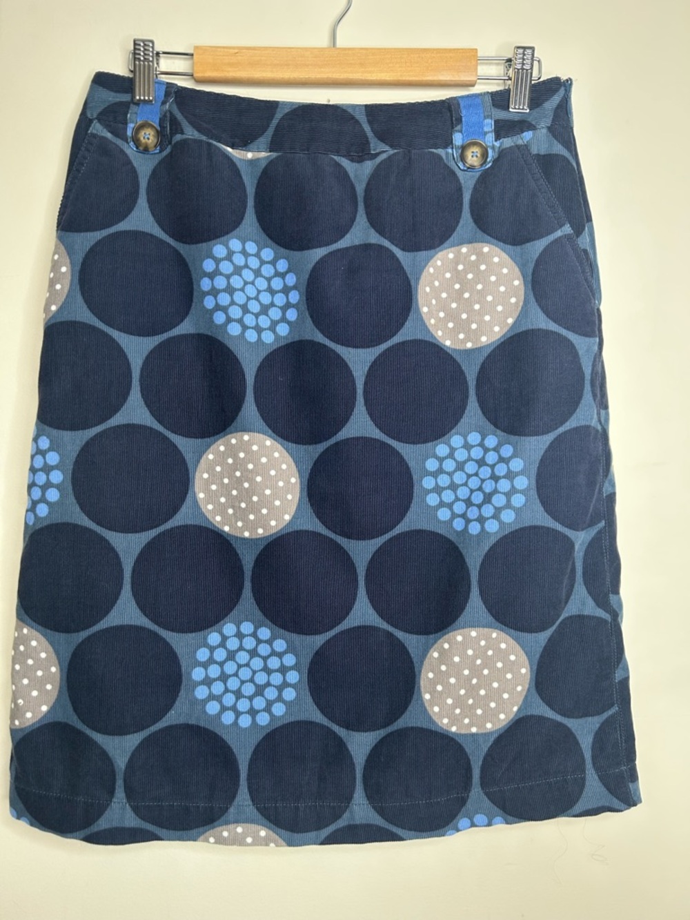Boden Thin Wale Corduroy Blue Dot Graphic Skirt Size 8L